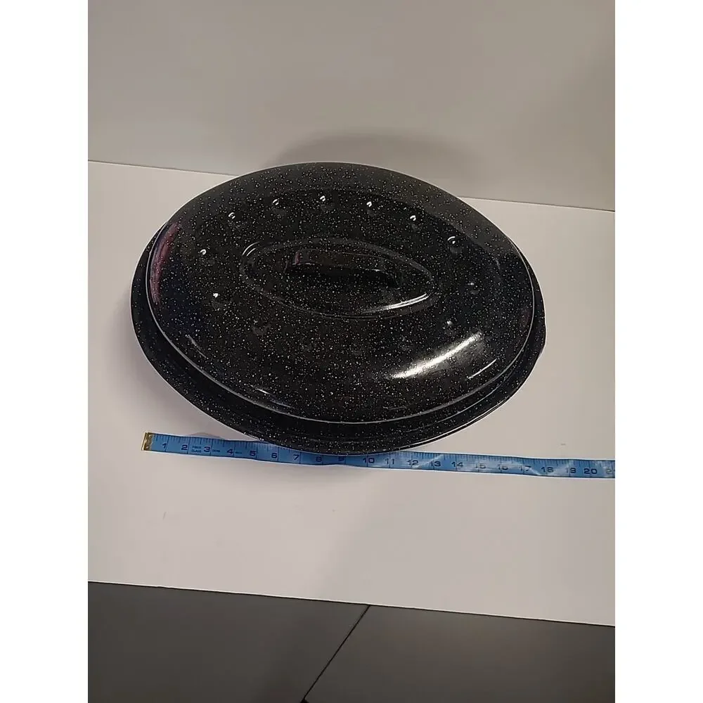 Oval Roaster Pan Extra Large w/ Lid Black Speckled Enamel 15